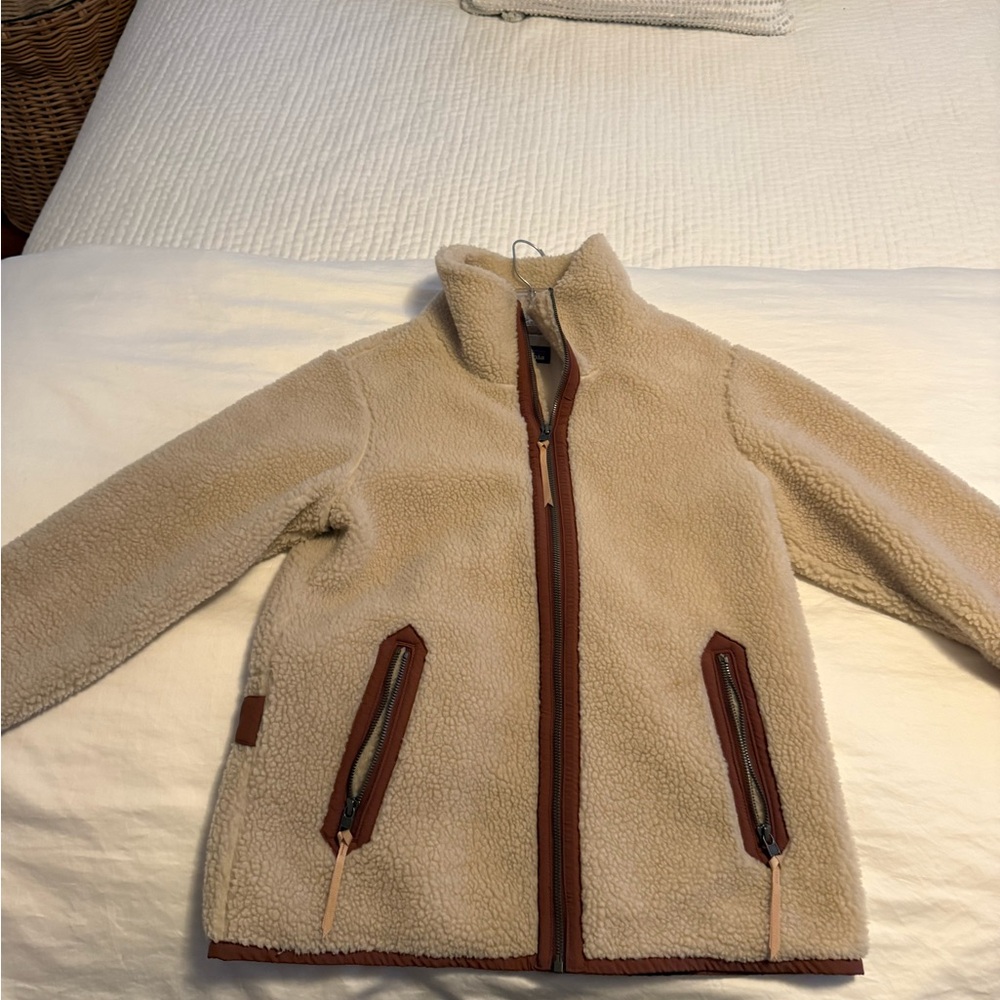 Patagonia Beige Sherpa Zip Jacket with Brown Trim